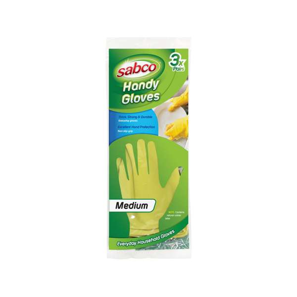 Sabco Medium Latex Handy Gloves - 3 Pairs