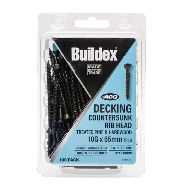 Buildex 10G x 65mm Black Decking Screws - 100 Pack