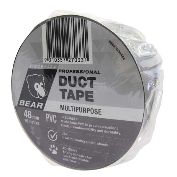 Bear 48mm x 30m Silver PVC Duct Tape - 30m Silver