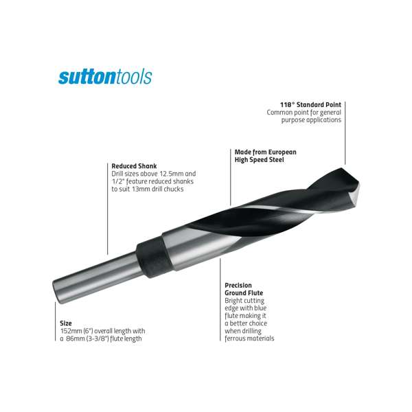 Sutton Tools 16 x 12.5mm Reduced Shank Jobber Drill Bit