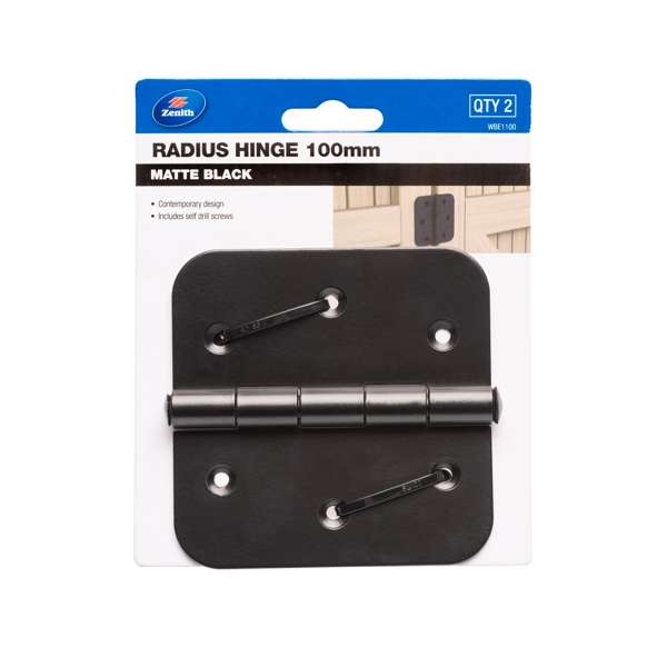 Zenith 100mm Matte Black Gate Radius Hinge - 2 Pack