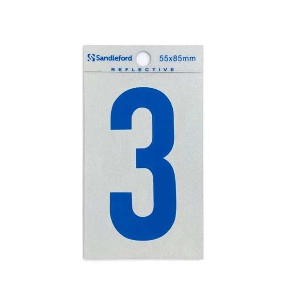 Sandleford 85mm Reflective Blue Self Adhesive House Number 3