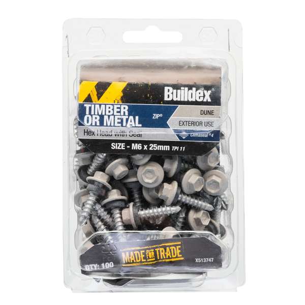 Buildex Roof Zip C4 HexHead Screws M6 x 25 Dune Bx100