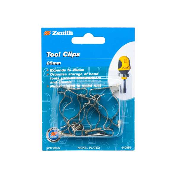 Zenith 25mm Nickel Plated Tool Clip - 5 Pack