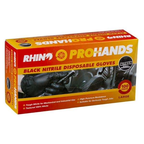 Rhino Nitrile Disposable Gloves Black - 100 Pack